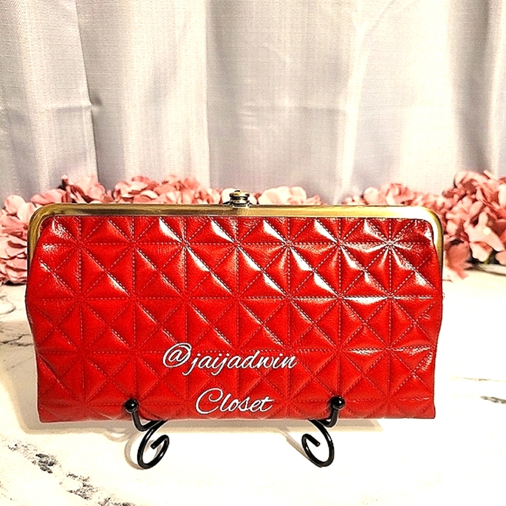 HOBO Limited Edition Red Leather With Stitching Design 'Lauren' Wallet/Clutch